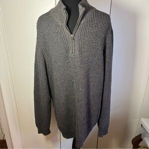 LL Bean Mens Waffle Knit Organic Cotton Sweater XL Tall Darn Cinder Gray 1/4 Zip